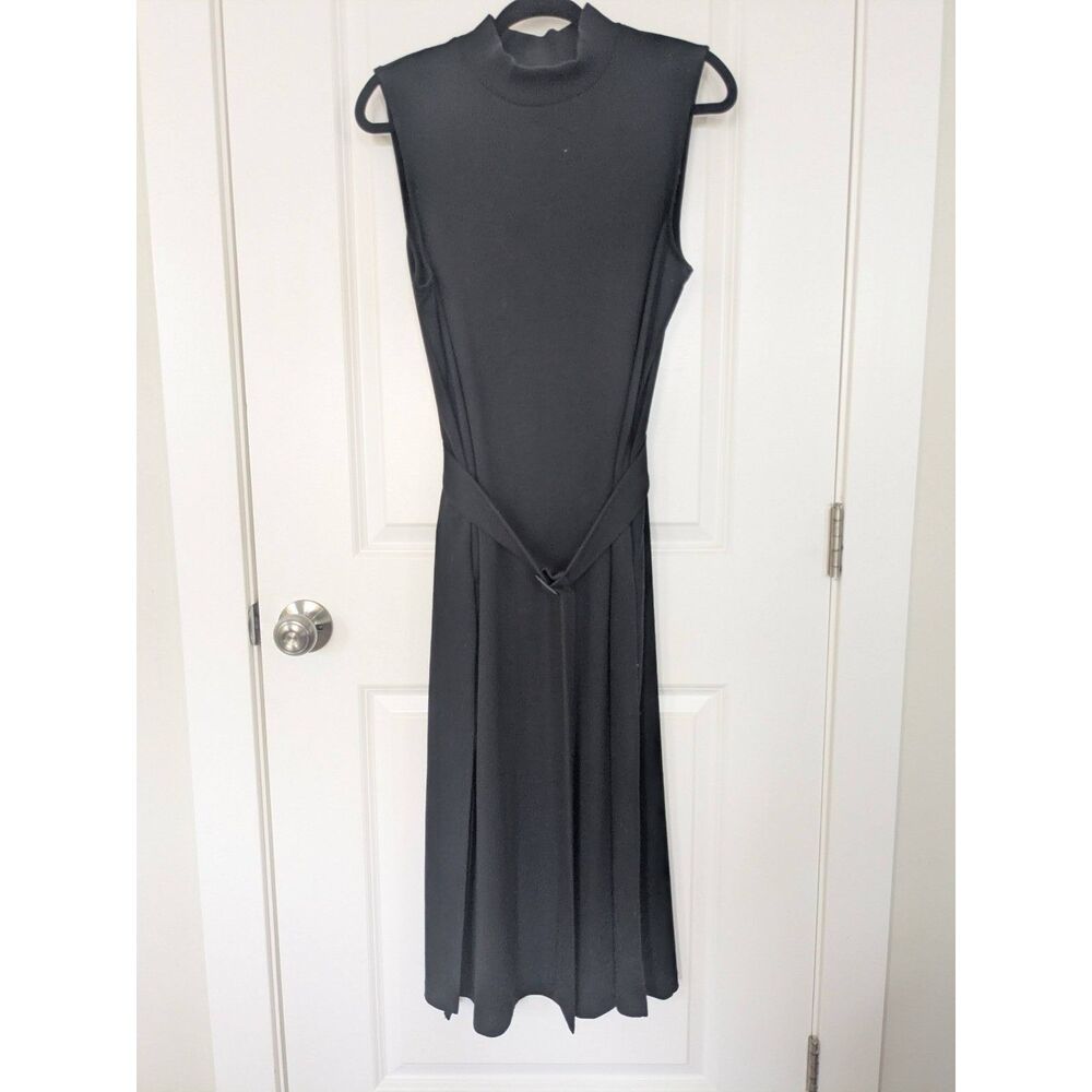 Prologue Sleeveless Mock Neck Belted Black Midi Dress